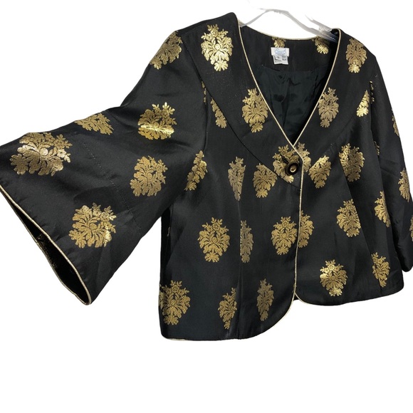 Sera B 100% Silk Oriental style Embossed cropped Blazer vintage made in USA - Picture 2 of 16